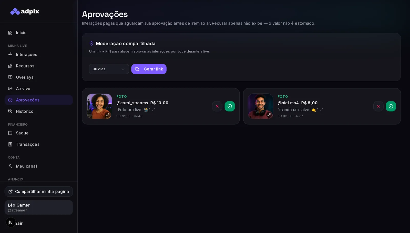 Aprovação de fotos num toque